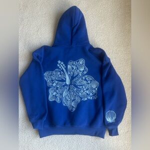 Pink Palm Puff blue hibiscus hoodie